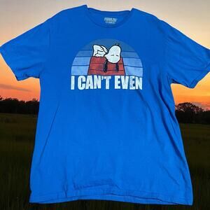 Peanuts Snoopy Doghouse T-Shirt Mens Large I Can't Even Blue Hybrid Graphic Tee